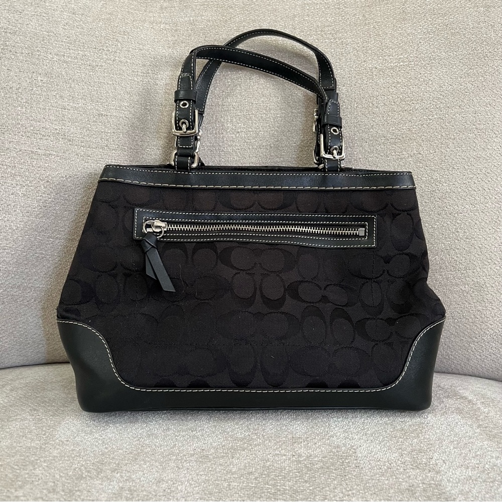 Coach Black Signature Canvas Satchel Tassle Leather Accents J04M-6038 - Picture 2 of 13